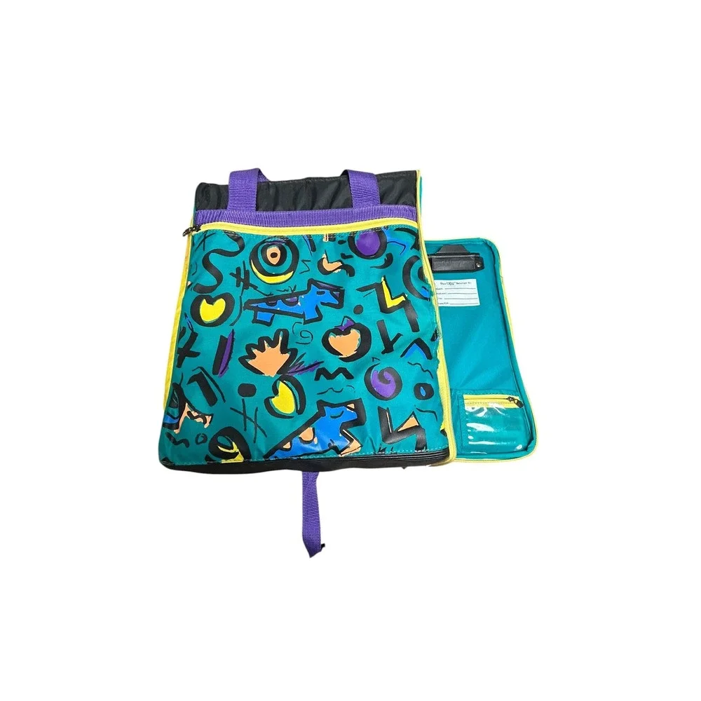 Vintage 90s Wiz Personal Locker Backpack SPI Organizer Geometric Memphis Teal